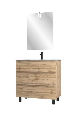 Mueble de cuarto de baño y espejo LED rectangular