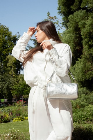 Leren Schoudertas Mei - Zilverkleurig