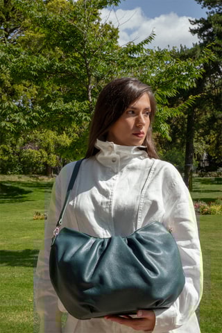 Leren Schoudertas Yuki - Pauwblauw