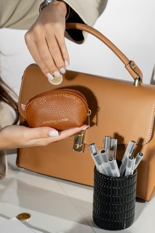 Leren Portemonnee Nika Croco - - Camel