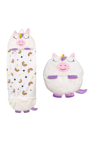 Sac de couchage transformable en oreiller licorne - Blanc et rose - 128 x 45 cm