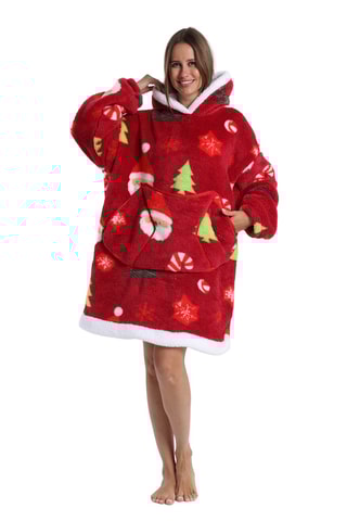 Pull plaid à capuche - Rouge