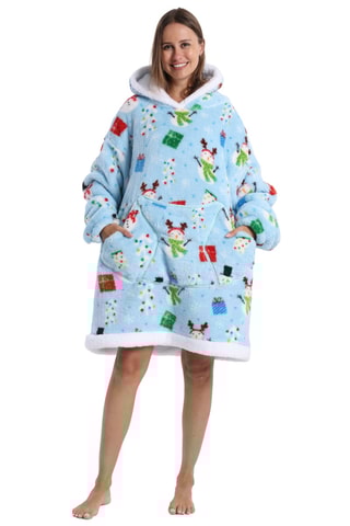 Pull plaid à capuche - Bleu