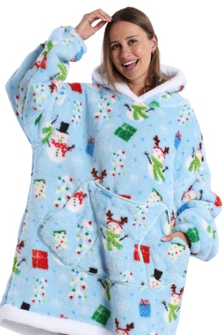 Pull plaid à capuche - Bleu