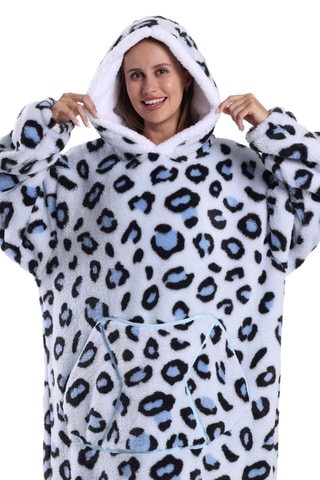 Pull plaid à capuche - Léopard bleu