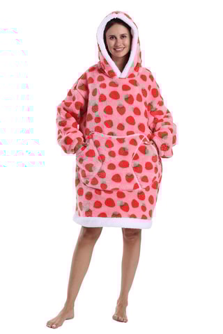 Pull plaid à capuche - Fraise