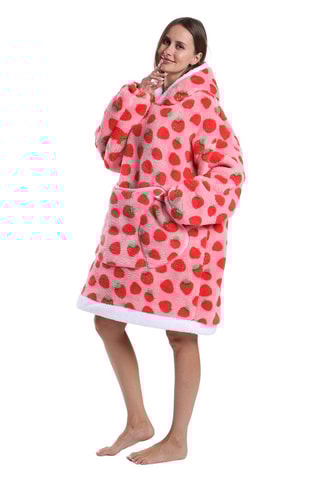 Pull plaid à capuche - Fraise