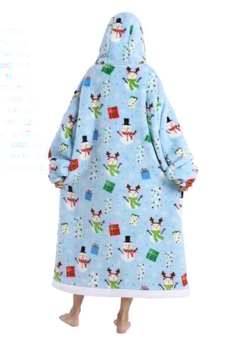 Pull plaid long à capuche - Bleu