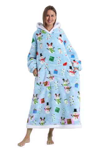 Pull plaid long à capuche - Bleu