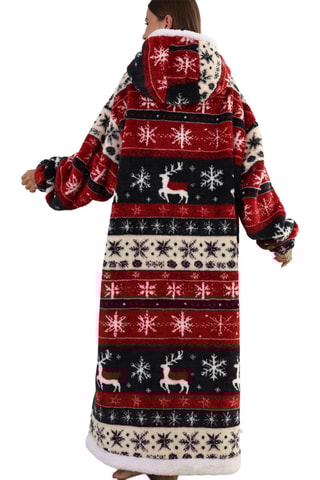 Pull plaid long à capuche - Rouge, noir et blanc