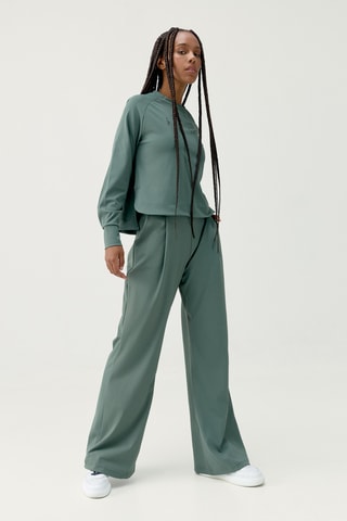 Calças palazzo de cintura alta Audrey - Verde-claro
