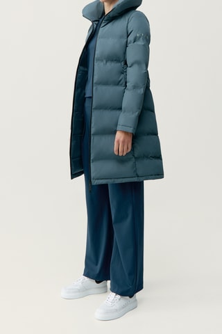 Blusão comprido com capuz Coat - Azul-petróleo