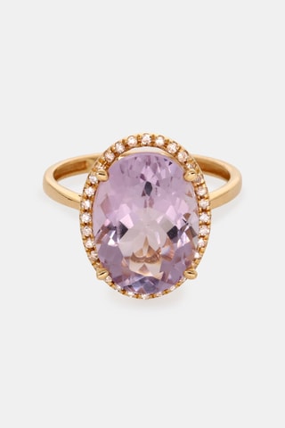 Anello - Oro giallo 18 kt, ametista e diamanti