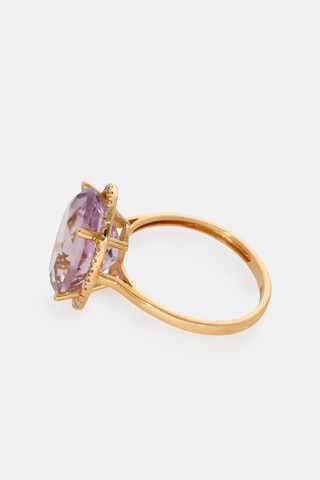 Anello - Oro giallo 18 kt, ametista e diamanti