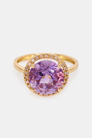 Anello - Oro giallo 18 kt, ametista e diamanti