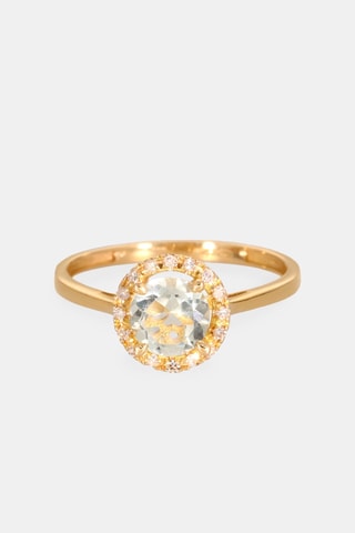 Anello - Oro giallo 18 kt, diamanti e ametista
