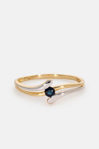 Anello - Oro giallo 18 kt e bianco e zaffiro