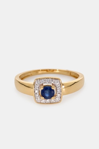 Anello - Oro giallo 18 kt, zaffiro e diamanti