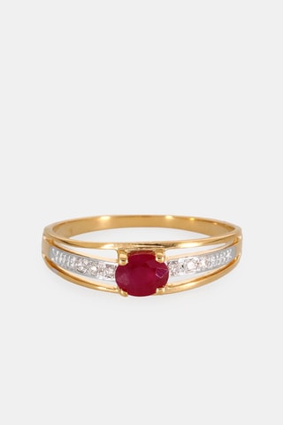 Anello - Oro giallo 18 kt, rubino e diamanti