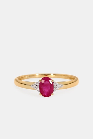 Anello - Oro giallo 18 kt, rubino e diamanti