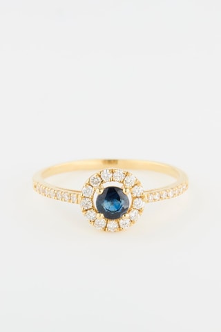 Anello - Oro giallo, diamanti e zaffiro