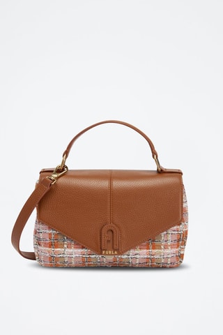 Sac à main en cuir de veau et tweed Dafne - Rose clair et cognac