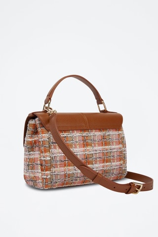 Sac à main en cuir de veau et tweed Dafne - Rose clair et cognac