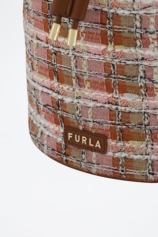 Sac seau en cuir de veau et tweed Clio - Rose clair et cognac