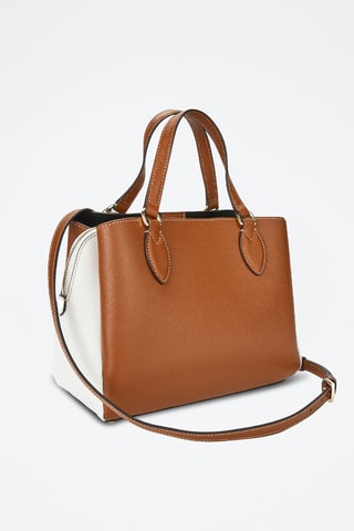 Sac à main en cuir de veau Minerva - Camel et blanc