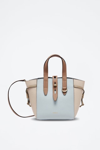 Sac à main en cuir de veau Net Mini - Ciel et beige