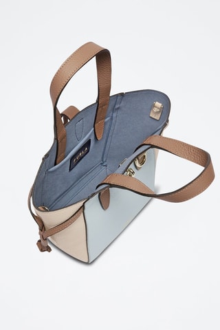 Sac à main en cuir de veau Net Mini - Ciel et beige