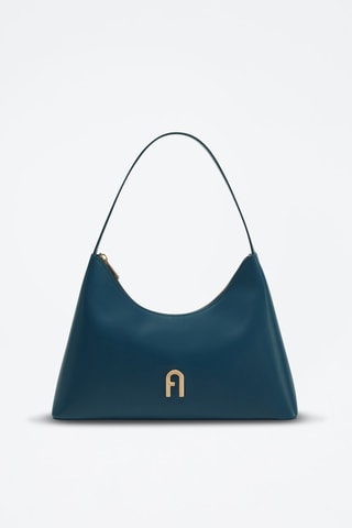 Sac porté épaule en cuir de veau Diamante S - Bleu pétrole