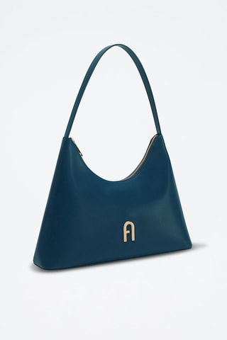 Sac porté épaule en cuir de veau Diamante S - Bleu pétrole