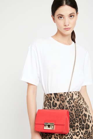 Sac porté épaule en croûte de cuir Bella Mini - Corail