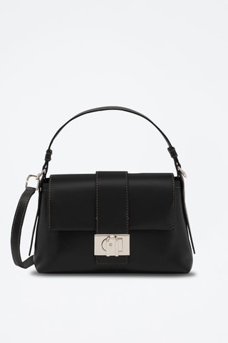 Sac porté épaule en cuir de veau Charlotte S - Noir