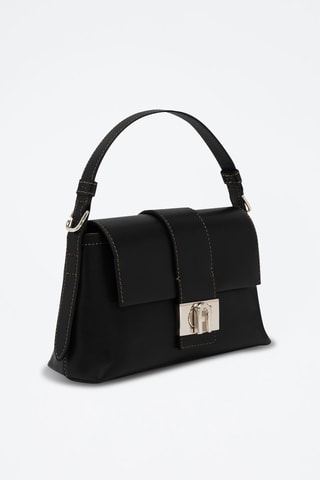 Sac porté épaule en cuir de veau Charlotte S - Noir