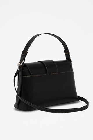 Sac porté épaule en cuir de veau Charlotte S - Noir