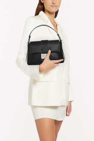 Sac porté épaule en cuir de veau Charlotte S - Noir