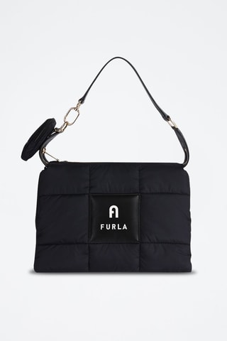 Sac porté épaule en cuir de mouton Piuma - Noir