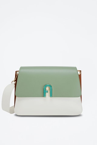 Sac bandoulière en cuir de veau Gemma M - Vert et blanc