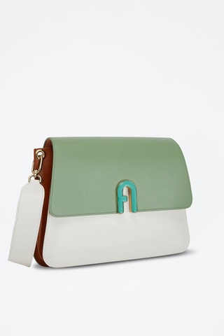 Sac bandoulière en cuir de veau Gemma M - Vert et blanc