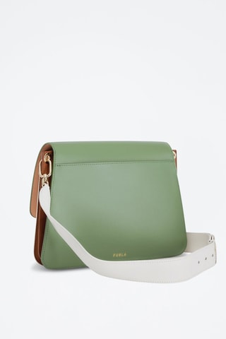 Sac bandoulière en cuir de veau Gemma M - Vert et blanc