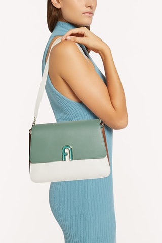 Sac bandoulière en cuir de veau Gemma M - Vert et blanc