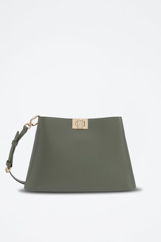 Sac bandoulière en cuir de veau Fleur M - Kaki 