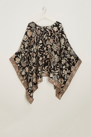 Poncho en laine et soie Marta - Marron et noir