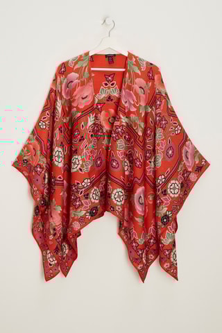 Poncho en laine et soie Matador - Rouge et rose