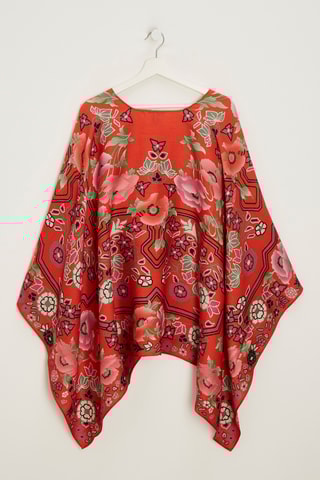 Poncho en laine et soie Matador - Rouge et rose