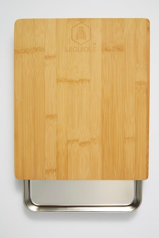Tábua de cortar em bambu com gaveta de arrumação em aço inoxidável - 31 x 24 cm