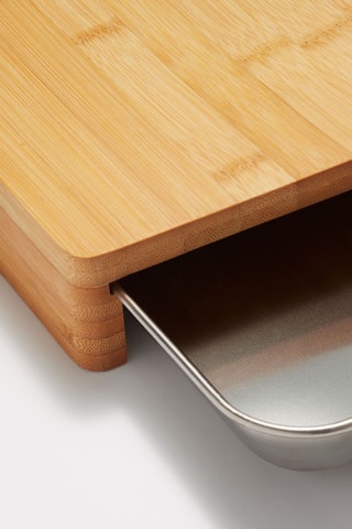 Tábua de cortar em bambu com gaveta de arrumação em aço inoxidável - 31 x 24 cm