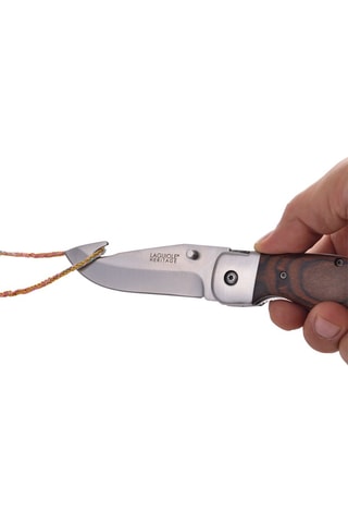 Faca dobrável em madeira de pakka e coffret de couro Heritage - Natural